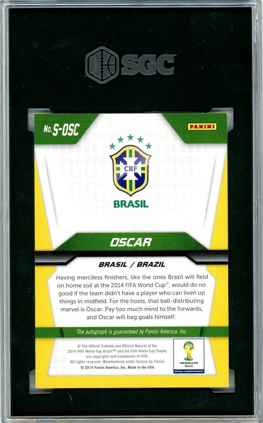 Oscar SGC 9.5 l Auto 10 - WC Panini Prizm 2014 - #S-OSC