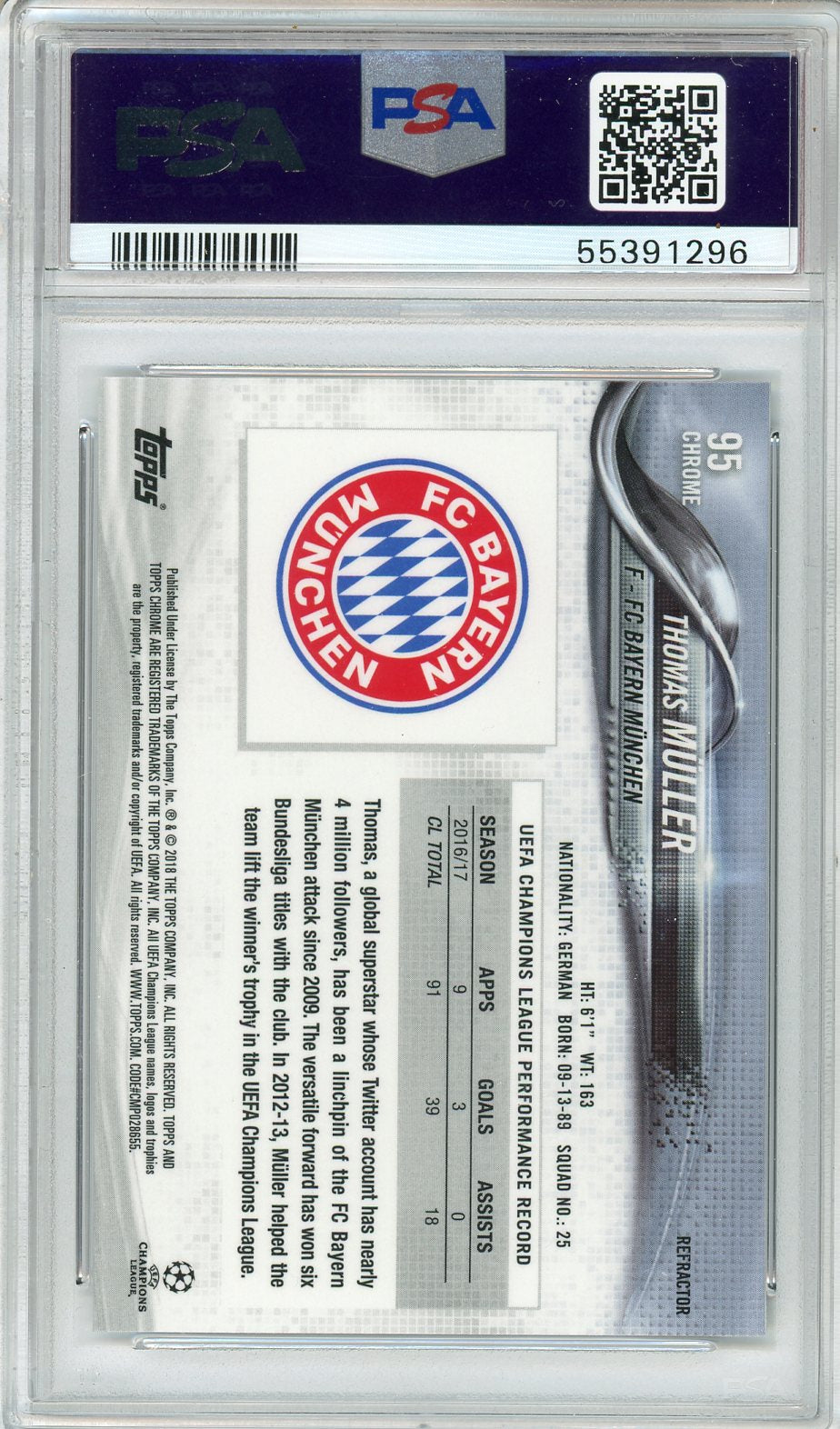 Thomas Muller PSA 9 - Topps Chrome Champions League 2017 - Refractor #95