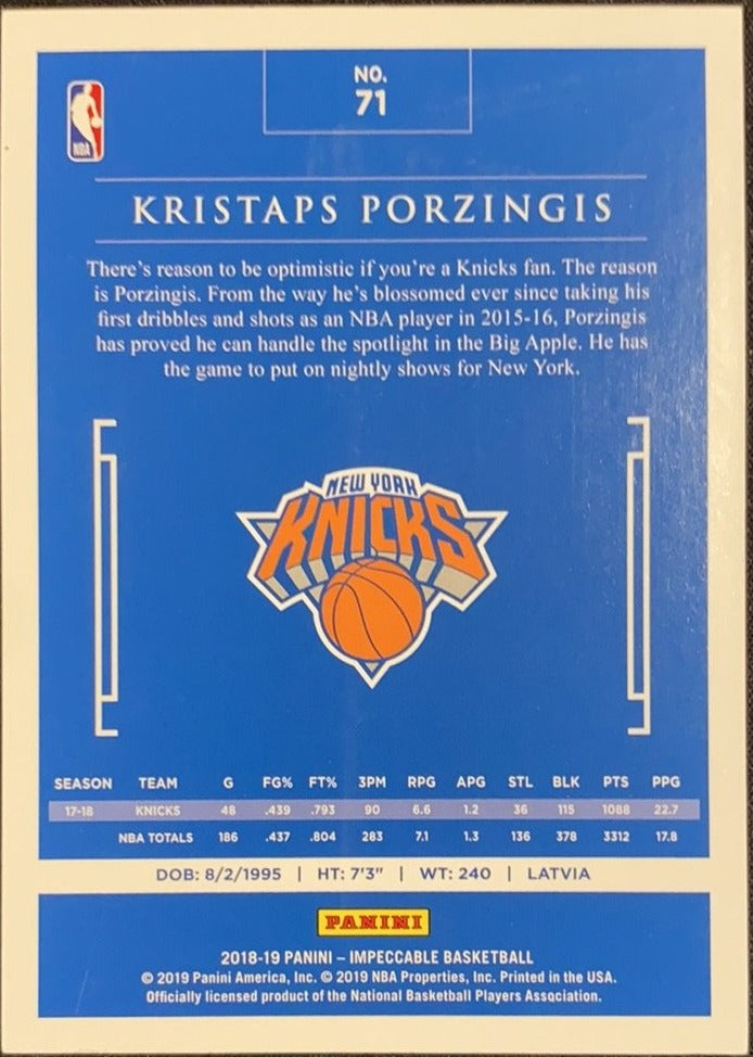 Kristaps Porzingis - Panini Impeccable 2018/2019