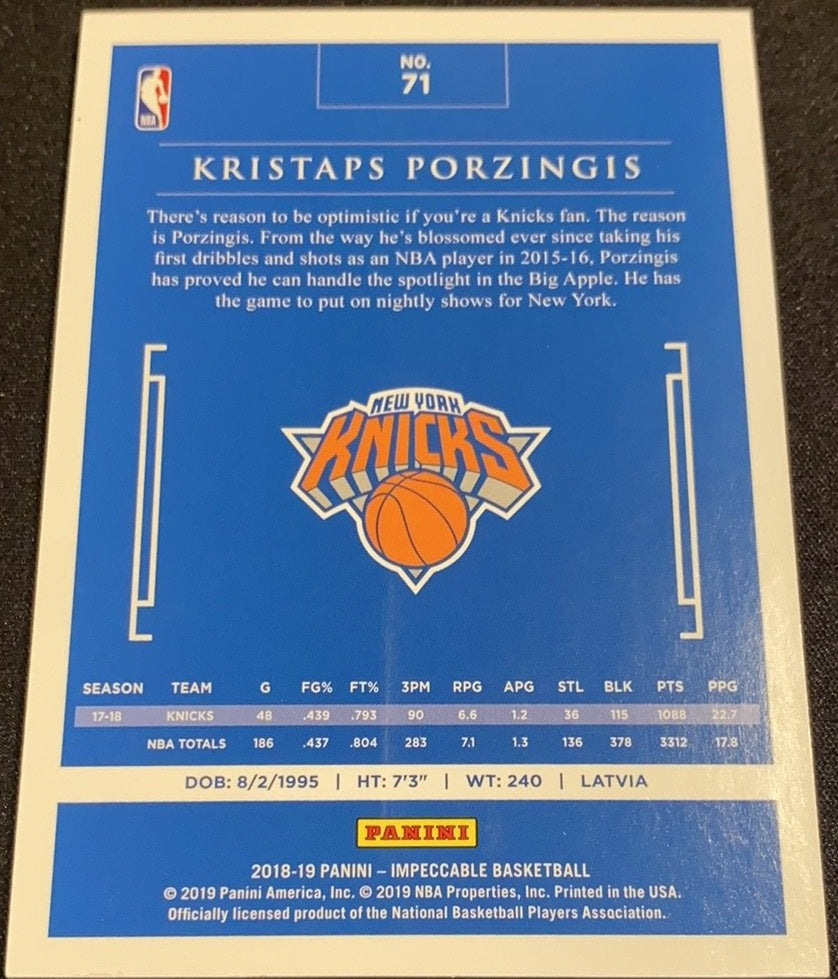 Kristaps Porzingis - Panini Impeccable 2018/2019